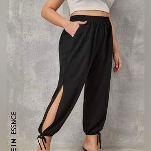 SHEIN Essnce Plus Slit Side Slant Pockets Tie Hem Pants